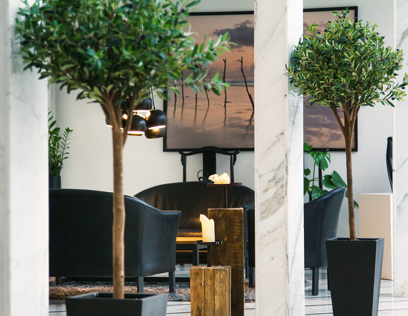 Lobby mit Pflanzen und Sofas