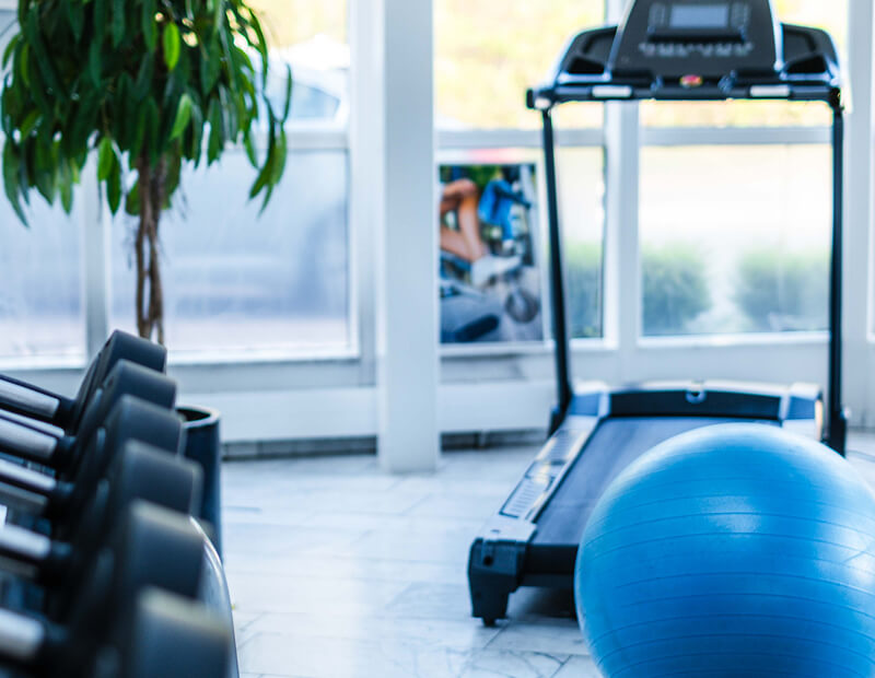 Fitnessraum mit toller Aussicht auin den Garten